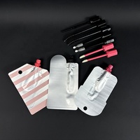 Emballage personnalisé de sachet de correcteur de 3 ml en plastique laminé avec bec verseur, emballage de brillant à lèvres avec pinceau à lèvres et mascara