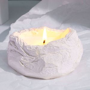 Bougie parfumée artisanale en béton blanc, pot en pierre rond, porte-bougie artistique, décoration minimaliste pour la maison - Product Image 1