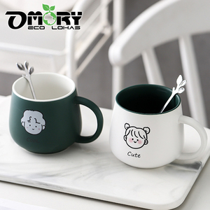 Fournisseur taïwanais OMORY, tasse en céramique pour couple de 350 ml, design ventru avec cuillère, passe au micro-ondes, pour le petit-déjeuner - Product Image 4