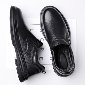 Zapatos de Negocios de Cuero Genuino para Hombre, Punta Redonda, con Cordones, Suela de Goma Antideslizante, Forro de Felpa para Invierno, Zapatos Casuales Cómodos - Product Image 4