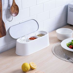 Amzn Hot Sale Plastic Ceramic <b>Utensils</b> Kitchen Accessories and Baking Tool 3 Pieces Condiment Box Seasoning <b>Pot</b> - Product Image 2