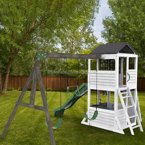 Juego de Parque Infantil para Niños al Aire Libre, Casa de Juegos de Madera Colorida con Columpio y Tobogán para Guardería - Product Image 3