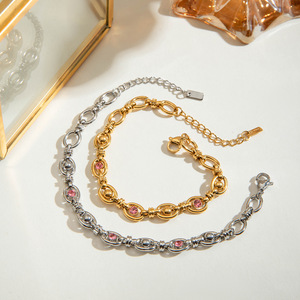 <b>Titanium</b> Steel Bracelet 18K Gold Silver Pink Zircon <b>Chain</b> Jewelry Geometric Design Gift for Women - Product Image 2