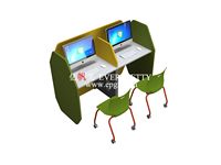 Furnitur kelas sekolah bingkai logam kayu, Set meja komputer ganda dan kursi dengan pemegang CPU