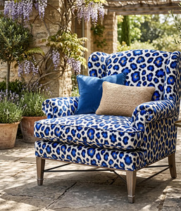 Tissu d'ameublement imprimé léopard bleu vif au mètre pour canapé, chaise, coussin, meubles, décoration intérieure, intérieur de luxe - Product Image 1