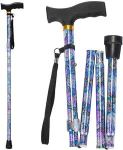 מקל הליכה מתכווננת לגברים ונשים עם ידית פלסטיק נוחה ידית פלסטיק, פרחוני סגול - Product Image 1