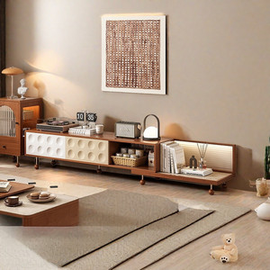 Nordic Style <b>Retro</b> Extendable Wooden TV Cabinet Solid Wood Storage Unit For Living Room - Product Image 1