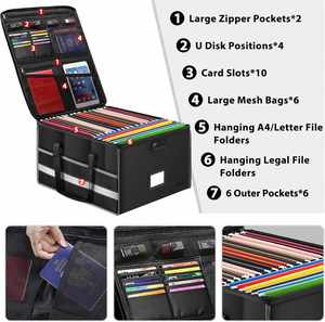 Portable Collapsible Storage Organizer Multi-Layer Fireproof Document Case Lock Home Legal Letter <b>Folders</b> Box Pattern - Product Image 2