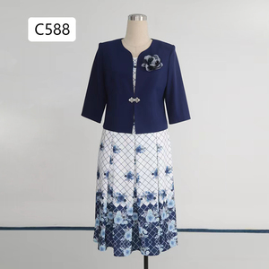 Trajes de Vestir Azules con Estampado a Cuadros para Mujer, Conjuntos de Ropa para Mujer de Talla Grande, Traje de Iglesia para Dama - Product Image 1