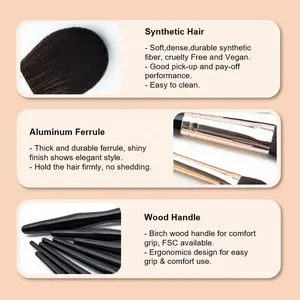 8-Piece Luxury Rose Gold Makeup Brush Set With Brown Mixed Hair And Black Wood Handle Custom Logo For Powder Foundation Shadow