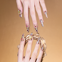 32 faux ongles 3D press-on en chrome or champagne, alternative acrylique, ongles souples en gel, emballage personnalisé avec logo