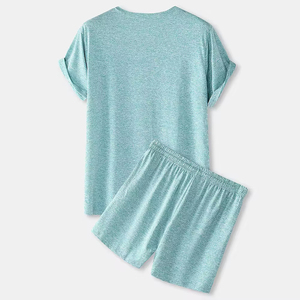 <b>Women's</b> <b>2</b> <b>Piece</b> Knitted Cotton <b>Pajama</b> Set Short Sleeve O Neck Loose Fit Solid Color Breathable Casual Sleepwear Spring Summer - Product Image 4