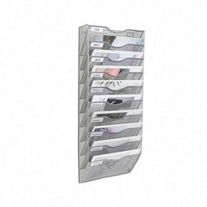 10-Pocket <b>Desk</b> Tidy Organiser A4 <b>Wall</b> Mounted Document Paper Holder Vertical Metal Magazine Rack <b>Wall</b> Hanging Storage Organiser - Product Image 1