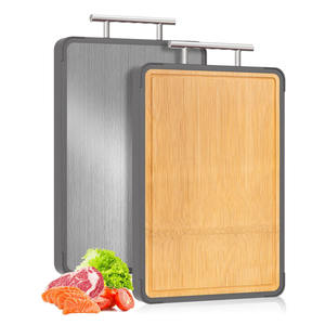 Tabla de Cortar de Bambú y Acero Inoxidable de Doble Cara, 40x26cm, Rectangular, Antibacteriana, Antideslizante, con Borde Reforzado y Grosor Extra - Product Image 1