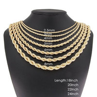 Collier tendance en acier inoxydable 18 carats, durable et inaltérable, plaqué or, en argent sterling, chaîne torsadée de 6 mm pour hommes et garçons