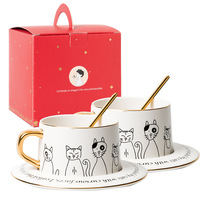 Tasse à café chat noir et blanc en céramique minimaliste nordique et tasse à thé noir Latte Style Instagram créatif