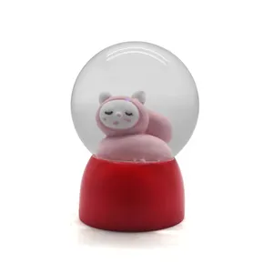 Custom snow globe resin crafts kids gifts pink kitten water ball little girl favourite gifts crystal ball tabletop ornament