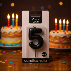 Bougie décorative pour gâteau d'anniversaire, sans gouttes, non parfumée, numéro 5, noire, 6 cm, pour fête, en cire de paraffine - Product Image 1
