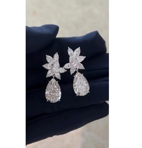 5CT Lab Grown Pear Marquise Diamond Floral Cluster <b>Stud</b> <b>Earrings</b> 14K White Gold Elegant Bridal Fine Jewelry Anniversary Party - Product Image 1