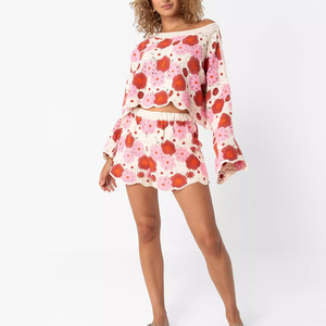 Conjunto <span class=keywords><strong>de</strong></span> Top y Shorts <span class=keywords><strong>de</strong></span> Mujer Estilo Crochet 2026, Color Rosa Beige, Dos Piezas, Traje <span class=keywords><strong>de</strong></span> Verano con Cintura Elástica, OEM, Conjunto <span class=keywords><strong>de</strong></span> 2 Piezas para Chicas - Product Image 1
