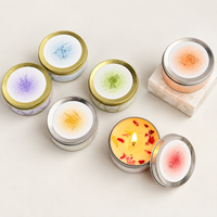 Bougie parfumée d'aromathérapie dans une boîte en métal avec un couvercle botanique pour la relaxation à domicile et coffret cadeau