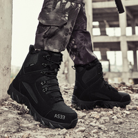 Bottes tactiques pour hommes, imperméables, résistantes à l'usure, en cuir pleine fleur PVC, semelle intermédiaire en caoutchouc, noires