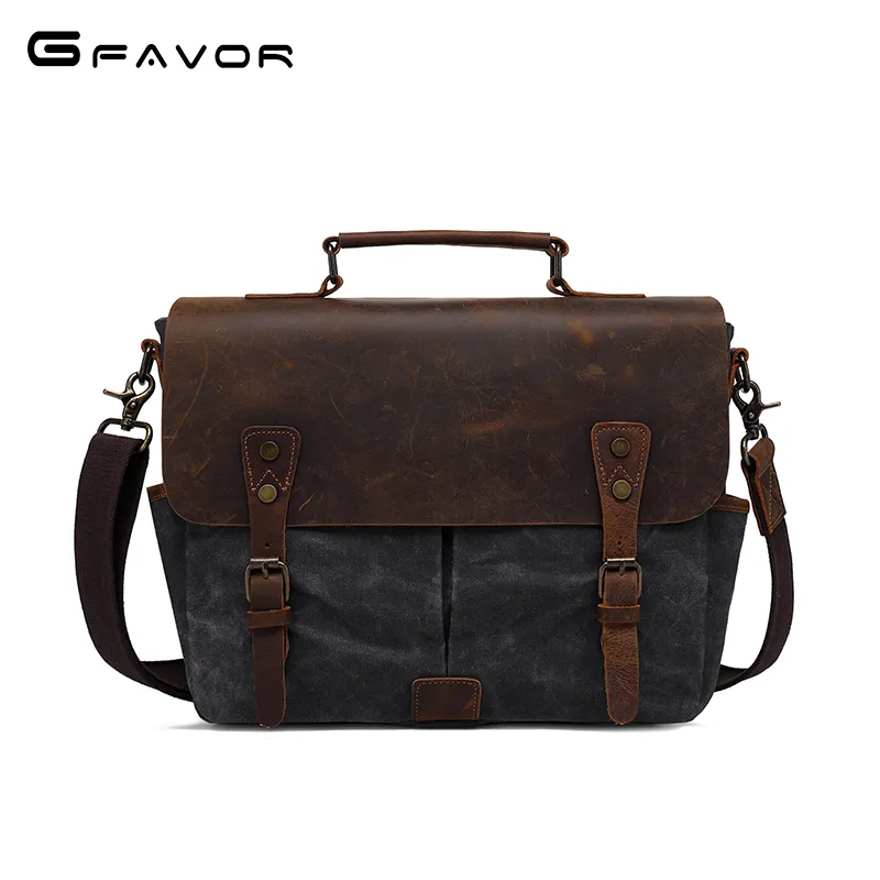 Bolso de mano impermeable de estilo retro OEM, bandolera de hombro para cámara, bolso Vintage para ordenador portátil, bandolera de lona encerada para hombre