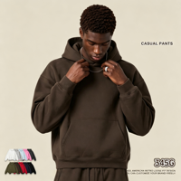 Sweat à capuche streetwear coupe ample en tissu thermique, doublé polaire, coupe courte brossée