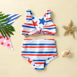 Summer Reversible Stars Stripes Bedruckter Baby-Badeanzug Beach wear 4. Juli Kleinkind Kid Girl Zweiteilige Bikini-Bademode-Sets