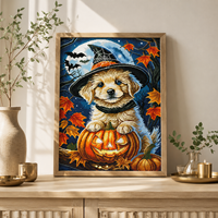 Kit de Peinture Diamant Carrée KS Craft avec Motif Chien Citrouille d'Halloween Mignon, Art Diamant Scintillant DIY pour Décoration de Maison Festive