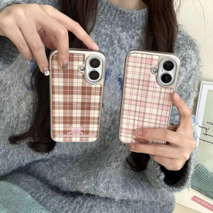 Custodia per telefono colla Anti-goccia con motivo a fiocco <span class=keywords><strong>rosa</strong></span> a griglia per <span class=keywords><strong>iPhone</strong></span> 17 16 15 14 13 <span class=keywords><strong>12</strong></span> 11 <span class=keywords><strong>Pro</strong></span> <span class=keywords><strong>Cover</strong></span> femminile con placcatura antiurto <span class=keywords><strong>Max</strong></span> - Product Image 2