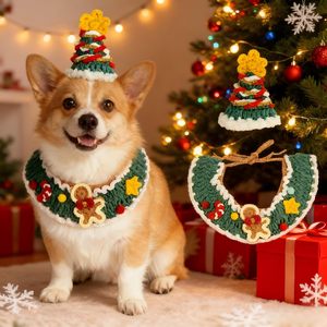 Conjunto de Disfraz Navideño para Perro, Gorro de Árbol, Bufanda de Jengibre, Talla Única, Acrílico, Atuendo Festivo - Product Image 1