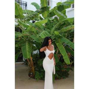 Vestido de Noche Blanco con Detalle de Ventana y Cintura Imperio, Talla XL, Estampado - Product Image 5