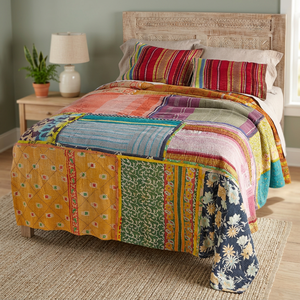 Vintage Patchwork Kantha Edredón Queen Patchwork Kantha Manta Algodón Saree Throw - Product Image 4