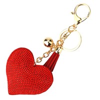 Luxe stijl hartvormige strass lederen sleutelhanger kwast tas charme fluweel diamant ingelegd sleutelring groothandel