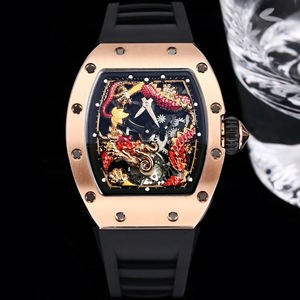 Reloj de Lujo con Esfera de Dragón Chino, Tourbillon Luminoso, Movimiento de Precisión de Acero Inoxidable, Correa de Caucho de Roble, Edición Limitada - Product Image 1