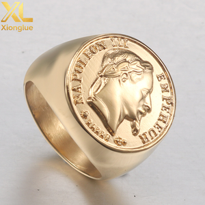 Bague pour homme en acier inoxydable PVD plaqué or 18 carats, style européen et américain, vintage, tête de Napoléon, punk, plaqué or, étanche - Product Image 3