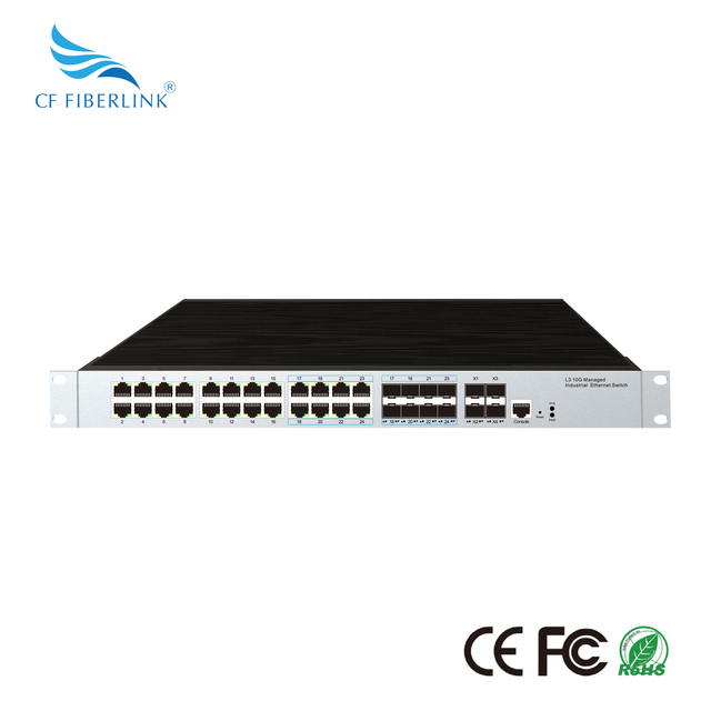 24 Port PoE Industrial Management Switch, 4 10G SFP Uplink Ports, 8 Combo Ports, ERPS Ring Network, Dynamic Routing VLAN