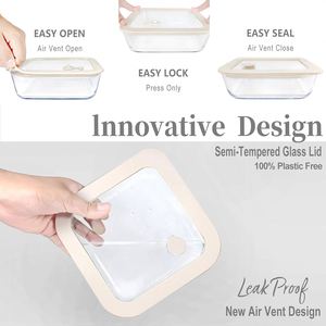 High Borosilicate Glass BPA Free <b>Food</b> <b>Container</b> with Tempered Glass <b>Plastic</b> Vent Lid 2 Compartments Stackable Modern Design - Product Image 2