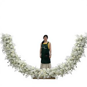 Chemin de table floral en soie artificielle blanche lisse, motif asymétrique brisé, 1,8-2,4 m, pour décoration de centre de table d'allée de mariage - Product Image 1