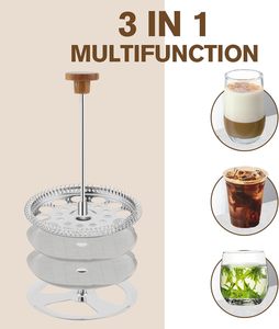 Large Metal 304 Stainless Steel French Press <b>Coffee</b> Brewer Pot Modern Transparent <b>Portable</b> Hotel Use 600ml Black with Lid - Product Image 3
