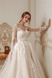 Migliore vendita di alta qualità maniche lunghe sirena abito da <span class=keywords><strong>sposa</strong></span> con perline di lusso e offerta ovigonna rimovibile. - Product Image 2