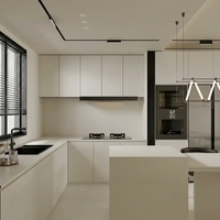 Vermonhouzz Armoire de cuisine complète en forme de L sur mesure, vitrine en verre blanc mat, meuble de rangement intégré pour cuisine domestique