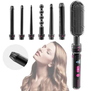 7 In 1 Electric Hair Dryer Hot Air Comb Styler Hair Brush Professional Straightener Wavy Hair Curler Replaceable Curling Iron