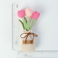 Décoration de la maison tissé fausses fleurs bouquet fil de laine tulipes vase plante en pot tricoté fleur artificielle à tricoter