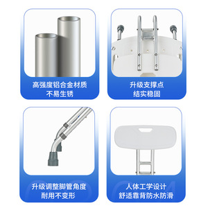 Fushide Aluminum Shower Chair <b>Adjustable</b> <b>Height</b> Foldable Backrest Bathroom Safety <b>Stool</b> For Elderly Pregnant Women - Product Image 2