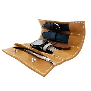 High Quality Popular Leather Watch Roll Bag Custom Portable Storage Watch Pouch with Strap