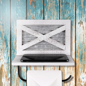 Portarotolo da parete in legno bianco stile rustico con mensola per salviette <span class=keywords><strong>e</strong></span> decorazioni bagno - Product Image 5