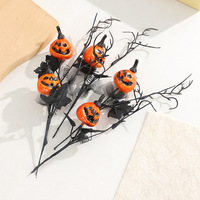 Branche artificielle de citrouille d'Halloween, tiges noires avec mini citrouilles et feuilles noires pour décoration de vase, couronne ou table d'Halloween