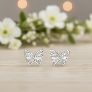 E4563 Orecchini a farfalla in oro bianco con zirconi marquise incastonati a griffe, gioielli da regalo per donna - Product Image 2